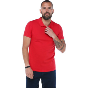 Erkek Kırmizi Polo Yaka Pike Likralı Modern Kesim Kısa Kollu T-shirt F5186
