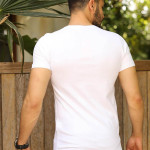 Erkek Beyaz Likralı Bisiklet Yaka Baskılı Modern Kesim Kısa Kollu T-shirt F51534