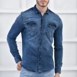 Mavi Erkek Denim Yıkamalı Taşlamalı Cepli Slim Fit Gömlek F6155