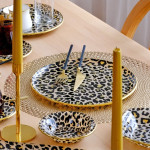 Leopard Salmon Gilded Gold 33 Pieces Cake Tea Service Catering Set For 6 People