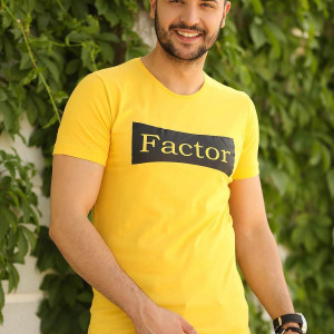 Erkek Sarı Likralı Bisiklet Yaka Baskılı Modern Kesim Kısa Kollu T-shirt F51534