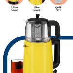 Emirgan 2200w Cam Demlikli Paslanmaz Çelik Çay Makinesi Ve Su Isıtıcısı Sarı