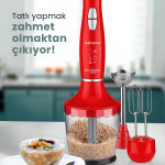 Blendmaster Kırmızı 1000 Watt Sessiz Hız Ayarlı 3 In 1 Doğrama Karıştırma Blender Seti