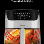 2000 Watt Yüksek Güç 6,4 Litre Inox Geniş Xxl Dokunmatik Airfryer Yağsız Sıcak Hava Fritözü