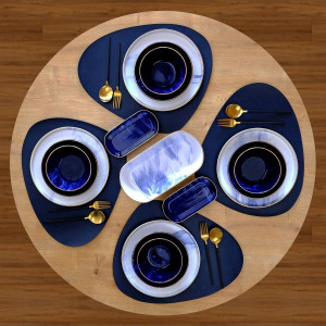 Blue Wind Gilded 15 Piece Ceramic Dining Set For 4 People