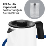 Akasya Süt Beyazı Xl 2200 Watt Patentli Damlatmayan Tasarımı Çelik Çay Makinesi Ve Su Isıtıcısı