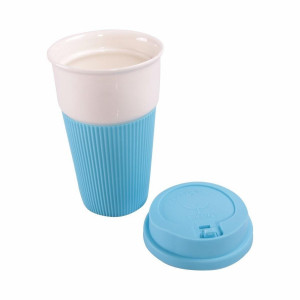 Porcelain Mug with Silicone Lid - Blue
