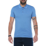 Erkek Mavi Polo Yaka Pike Likralı Modern Kesim Kısa Kollu T-shirt F5186