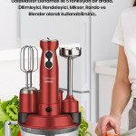 Elenamax Vişne Kırmızı 1000 Watt Hız Ayarlı %100 Bakır Motor 5 In 1 Mutfak Robotu Multi Blender Seti