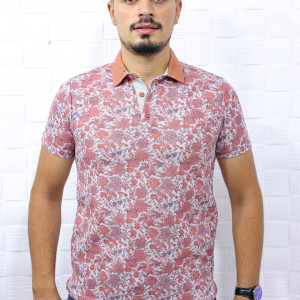 Erkek Bordo Polo Yaka Desenli Modern Kesim Polyester T-shirt F5210