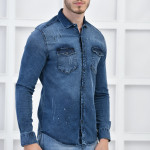 Mavi Erkek Denim Yıkamalı Taşlamalı Cepli Slim Fit Gömlek F6155