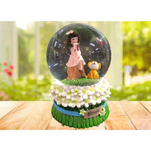 Snow Globe With Music And Lights - Cute Dog And Girl
