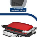 Tostmix Parlak Kırmızı Paslanmaz Çelik 2000 W Granit Çıkarılabilir Plakalı Tost Ve Izgara Makinesi