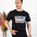 Siyah Baskılı Erkek Bisiklet Yaka T-shirt 95069