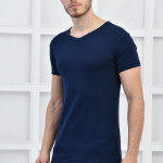 Lacivert Erkek V Yaka Basıc Likralı T-shirt F5123