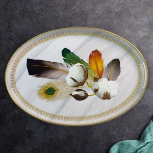 Luxury Oval White Tray With Gilt- Cotton Pattern