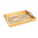 Gold Lacquered Tray with Luxury Decor with Wooden Glass- Labyrinth