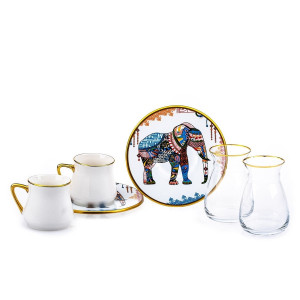 Elephant Beyaz Altın Yaldızlı 2 Kişilik Kahve Ve Çay Takımı