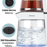 Çınar Beyaz Geniş Hazneli Demlikli Alman Schott Cam Çay Makinesi Ve Led Işıklı Su Isıtıcı