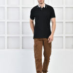 Siyah Erkek Polo Yaka Modern Kesim Pike Kumaş T-shirt F5429