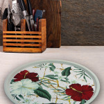 White Round Tray With Red Flowers
