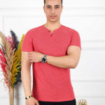 Kırmızı Erkek Düğmeli V Yaka T-shirt 95141
