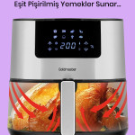 Novo 2000 Watt Yüksek Güç 6,4 Litre Inox Geniş Xxl Dokunmatik Airfryer Yağsız Sıcak Hava Fritözü