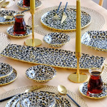 Leopard Salmon Gilded Gold 33 Pieces Cake Tea Service Catering Set For 6 People