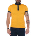 Erkek Hardal Dik Yaka Patlı Modern Kesim Kısa Kollu T-shirt F5185