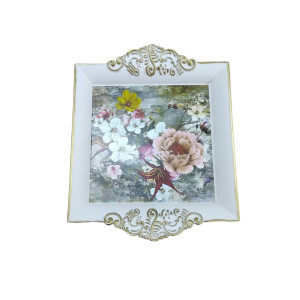 Small Baroque Tray with Pattern - Pink Floral