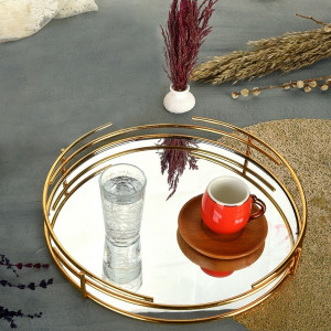 Decorative round mirror Metal Tray for Promises, Engagements, Presentations 25 cm