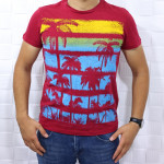 5193 Erkek Desenli Bisiklet Yaka Bordo T-shirt