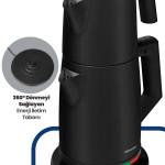 Akasya Siyah Xl 2200 Watt Patentli Damlatmayan Tasarımı Paslanmaz Çelik Çay Makinesi Ve Su Isıtıcısı