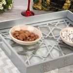 Silver Lacquered Tray with Wooden Glass Luxury Decor- Seljuklu