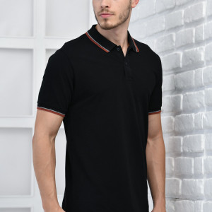 Siyah Erkek Polo Yaka Modern Kesim Pike Kumaş T-shirt F5421