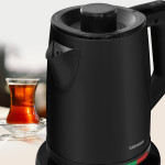 Teachef Siyah 2200 Watt Paslanmaz Çelik Damlatmayan Tasarım Çelik Çay Makinesi Ve Su Isıtıcısı