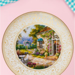 Authentic Round Gold 35 Cm Garden Pattern Tray