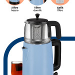 Emirgan Buz Mavisi 2200 Watt Geniş Hazneli Paslanmaz Çelik Çay Makinesi Ve Su Isıtıcısı